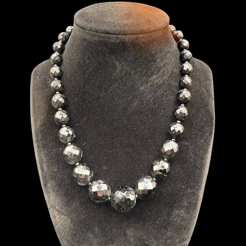Vintage Heavy Chunky Black Faceted Bead Statement Necklace - Picture 2 of 5